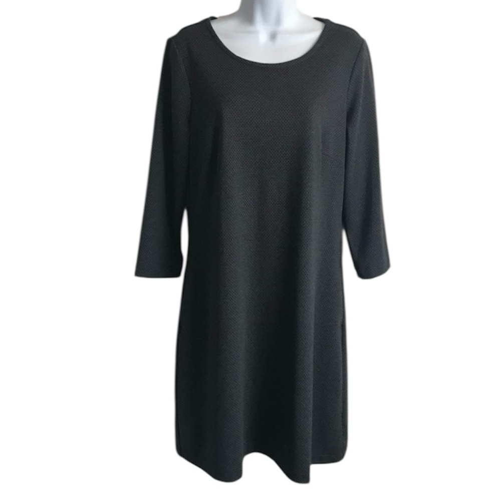 🔴 4/$15 Nicole Miller Women’s M Gray & Black Diamond Print 3/4 Sleeve Dress EUC